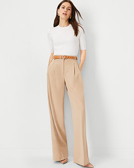 camel-High Waist Fitted Palazzo Pants