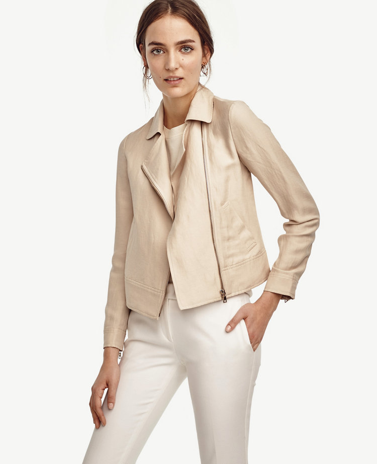 Petite Linen Blend Moto Jacket Ann Taylor