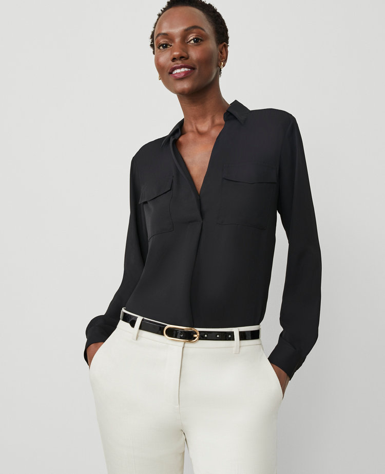 Women's Black Long Sleeve Shirts & Tops | Ann Taylor