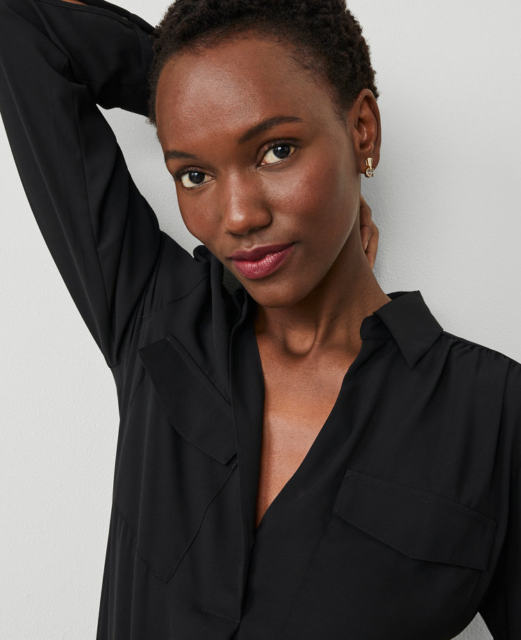 Ann Taylor Camp Shirt In Black