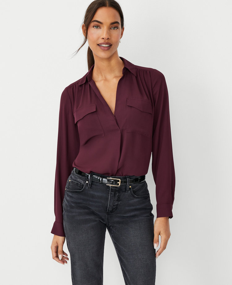 Ann Taylor Camp Shirt In Plum Rose