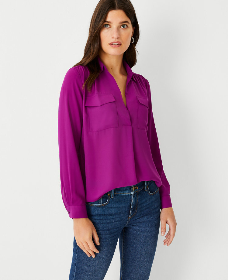 Ann Taylor Petite Camp Shirt In Bright Lilac