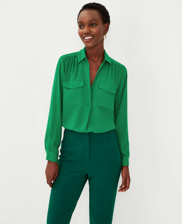 Ann Taylor Petite Camp Shirt In Vibrant Green