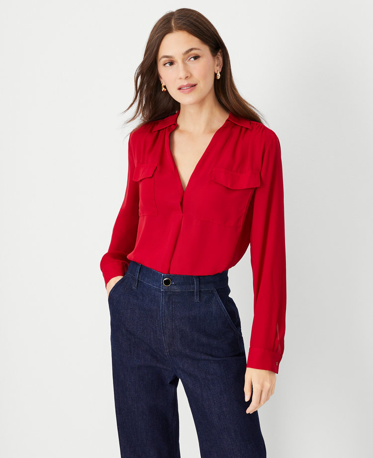 Ann Taylor Petite Camp Shirt In Gingham Red