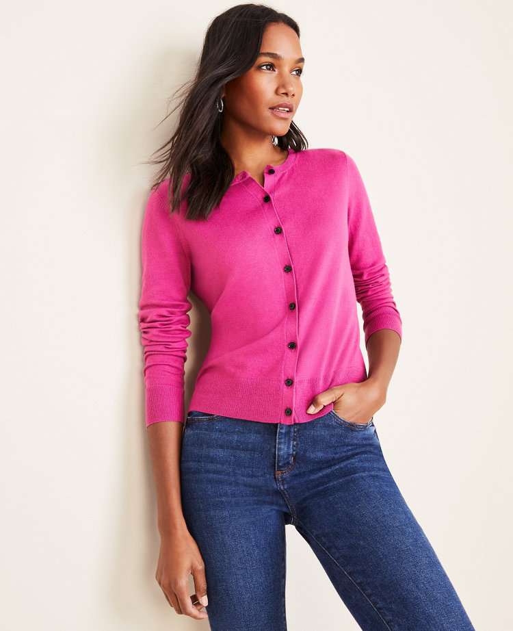 Ann Taylor Ann Cardigan In Fuchsia Primrose