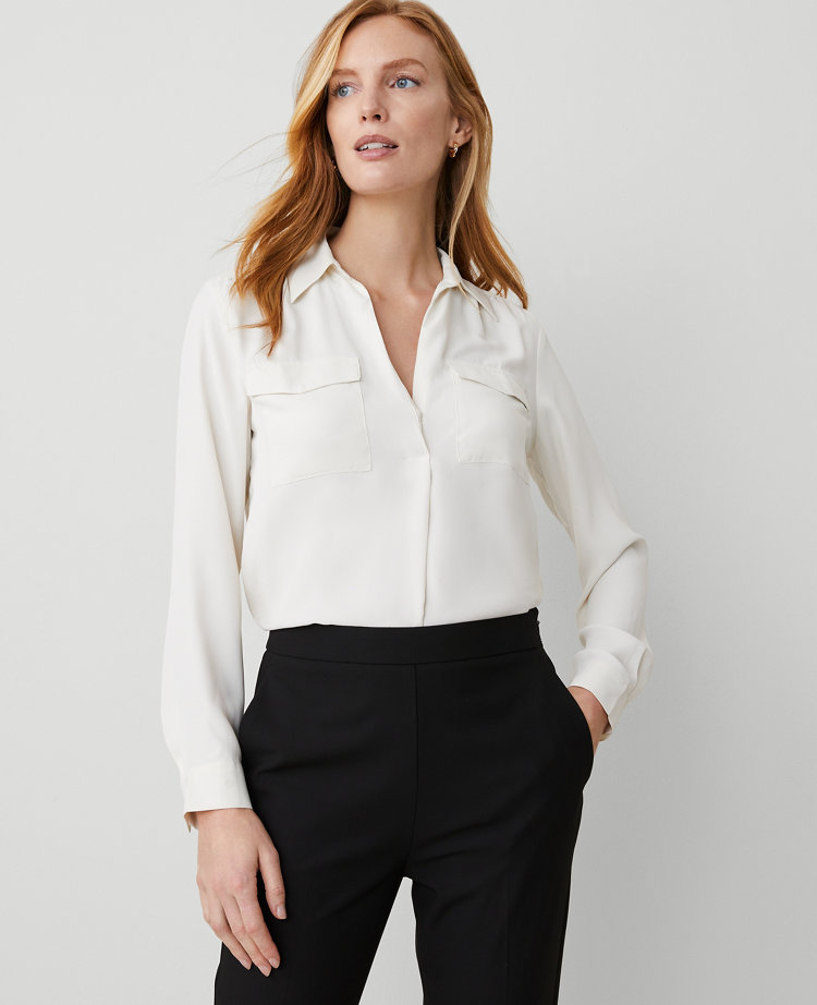 Ann Taylor Camp Shirt Winter White Women's