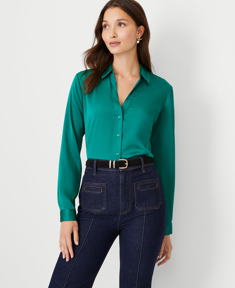 Petite Satin Essential Shirt carousel Product Image 3