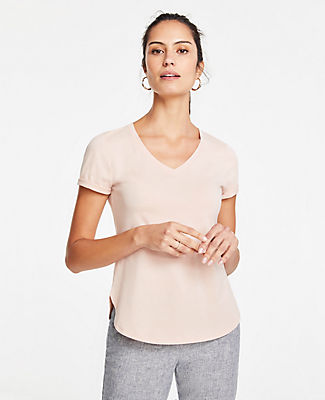 Ann Taylor Pima Cotton V-neck Tee In Pink