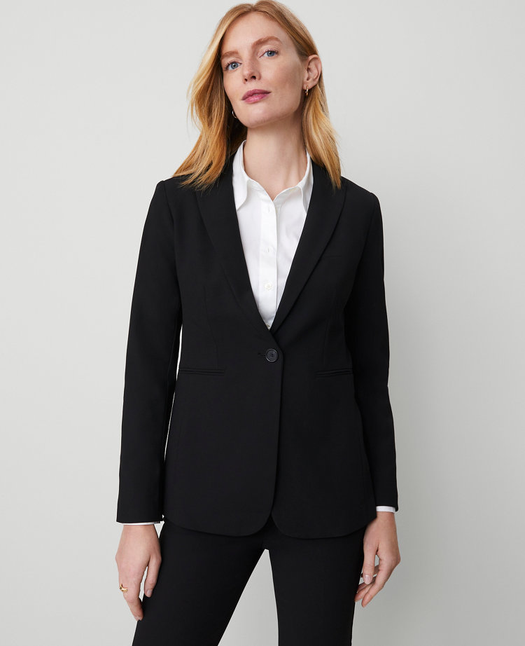 앤테일러 셋업 자켓 Ann Taylor The Long One-Button Blazer in Bi-Stretch,Black