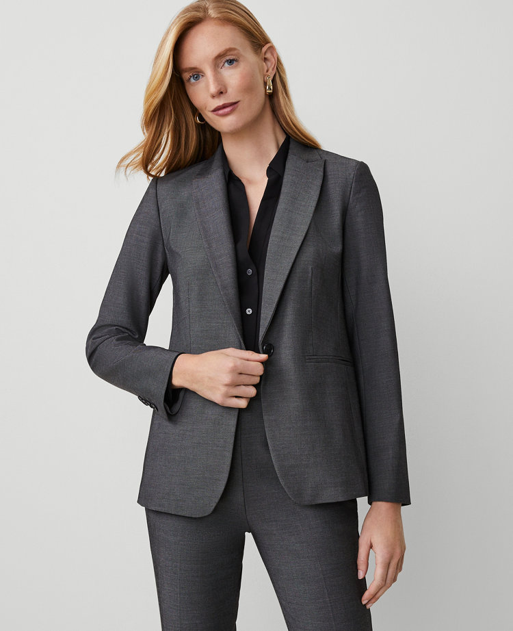 The Petite Long One Button Blazer in Bi-Stretch