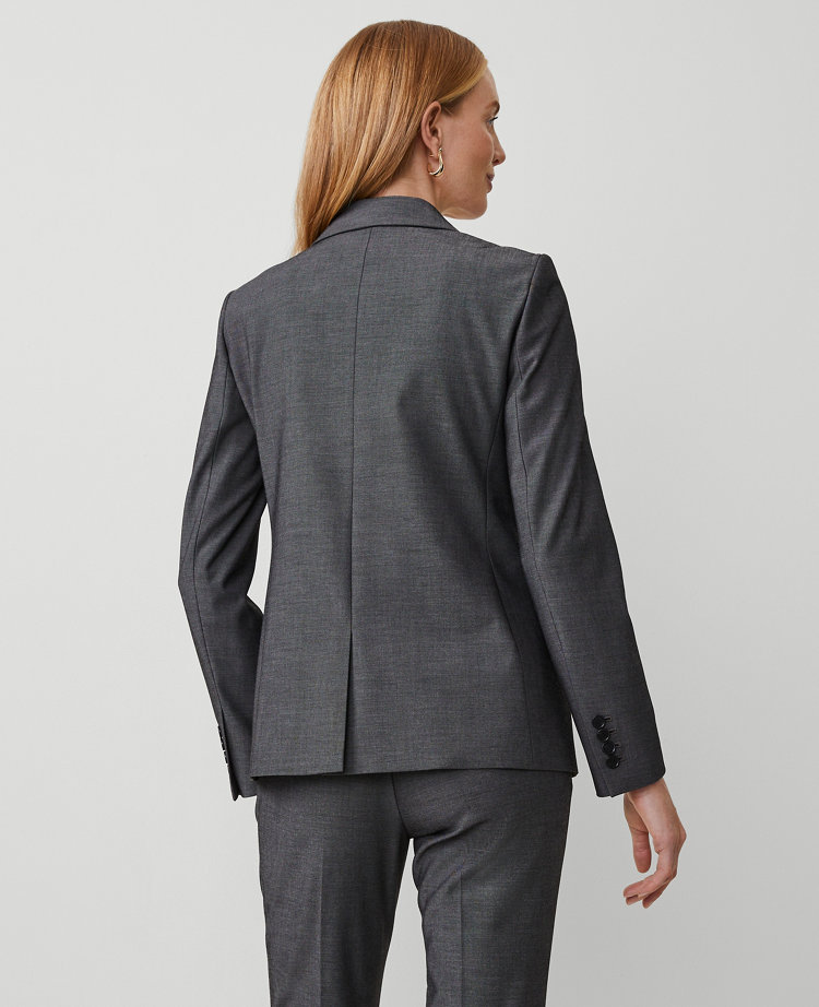 Ann Taylor The Long One-Button Blazer Bi-Stretch Dark Grey Women's