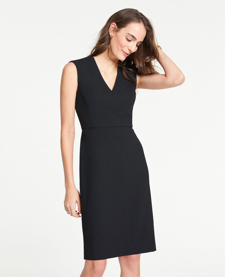 The Petite V-Neck Dress In Bi-Stretch | Ann Taylor