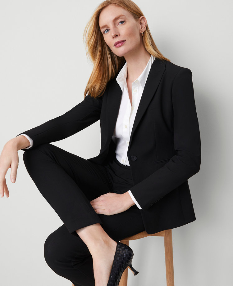 The Petite Long One-Button Blazer in Bi-Stretch