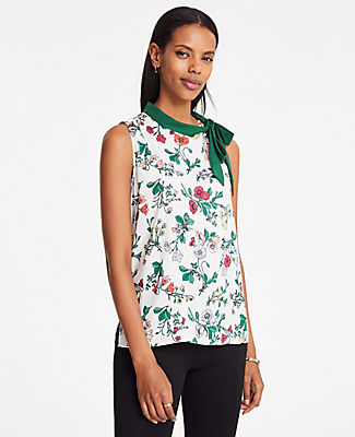 Ann Taylor FLORAL TIE NECK SHELL