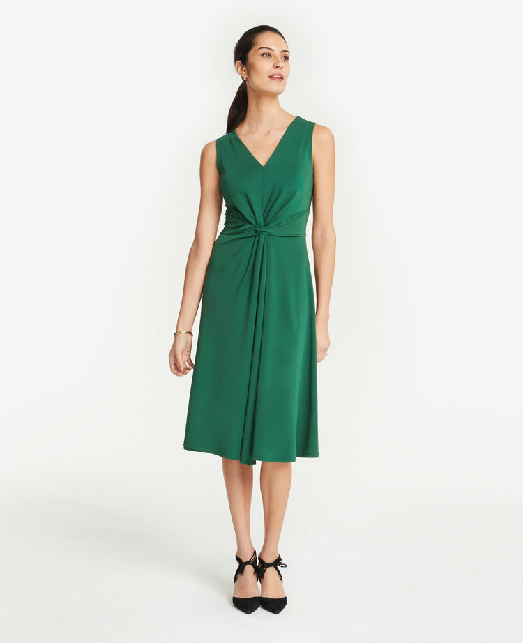 Ann Taylor Petite Matte Jersey Knot Front Midi Dress In Green Eden ModeSens