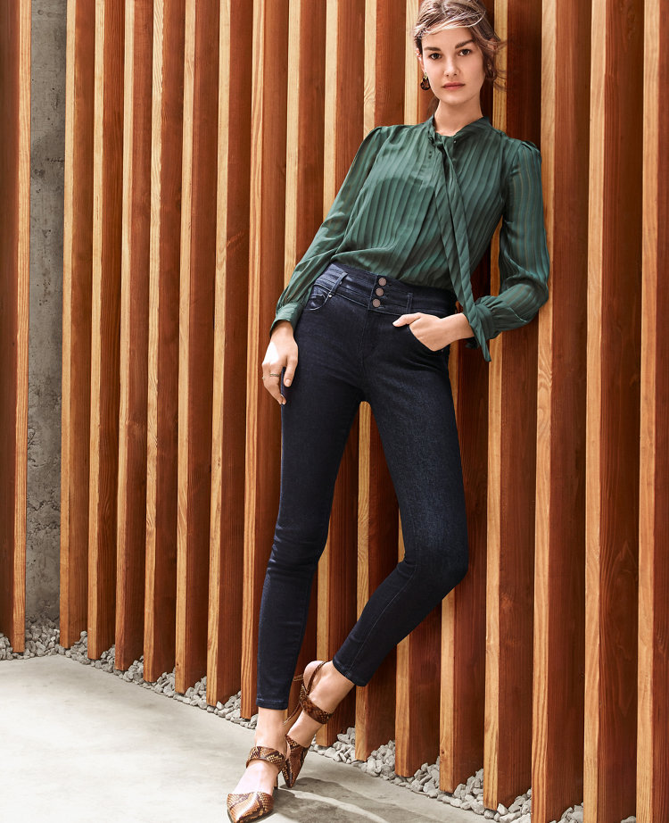 Striped Jacquard Tie Neck Blouse