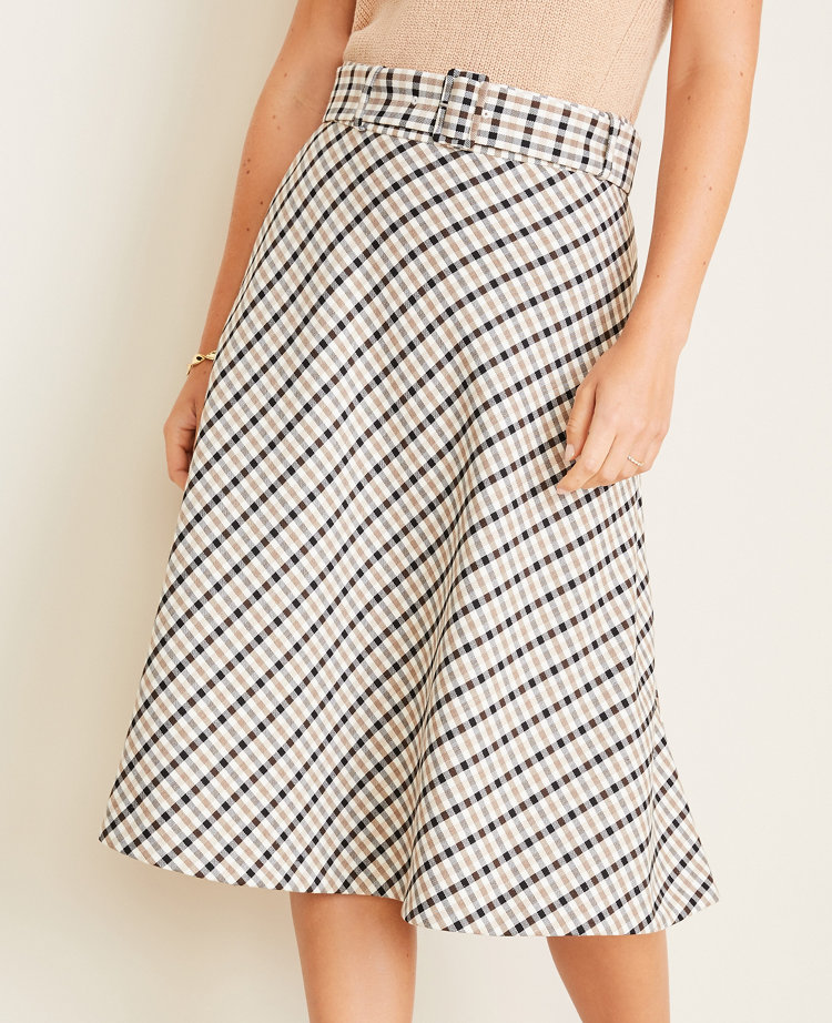 Modern Plaid Belted Full Skirt