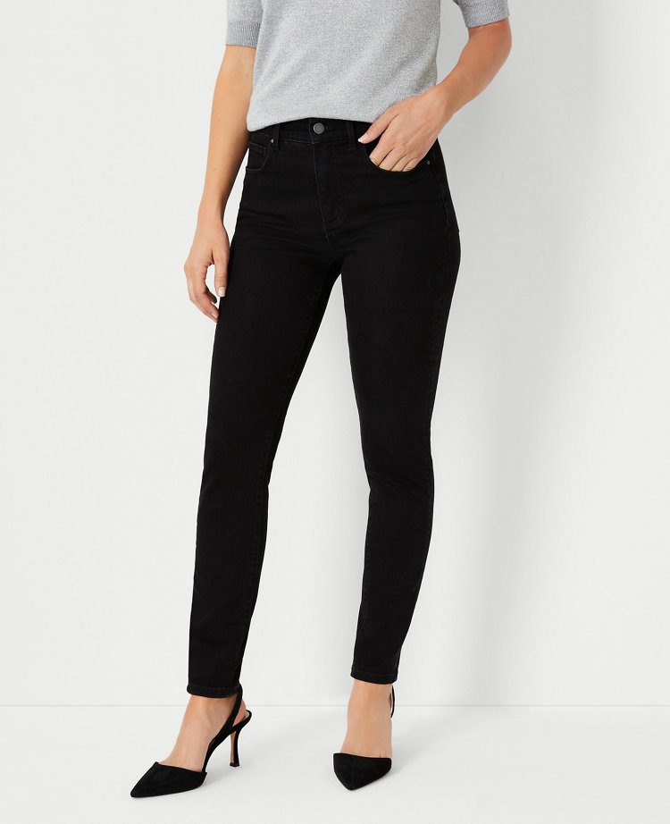 Ann Taylor Mid Rise Skinny Jeans Jet Black Wash