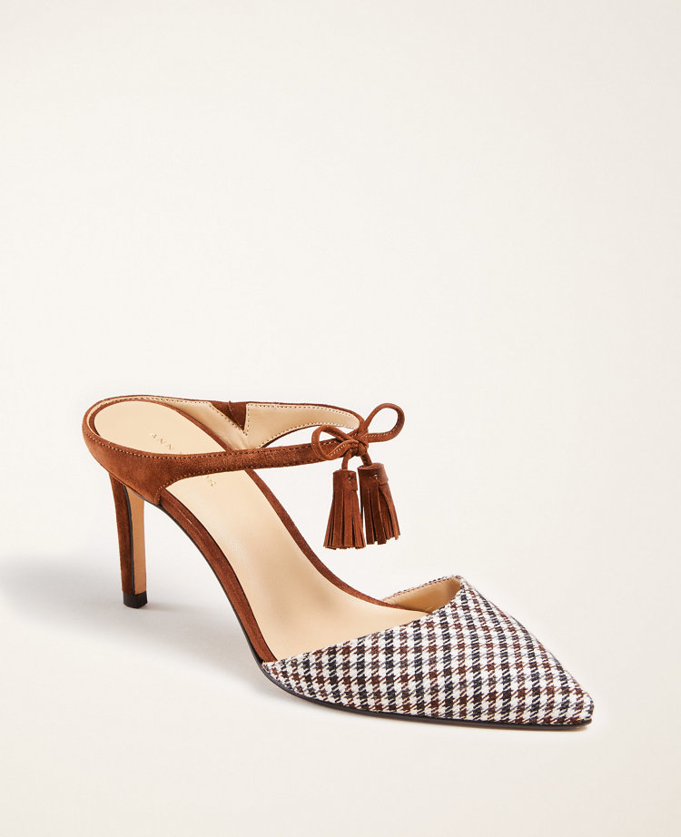 Modern Plaid Jodie Tassel Mule Pumps
