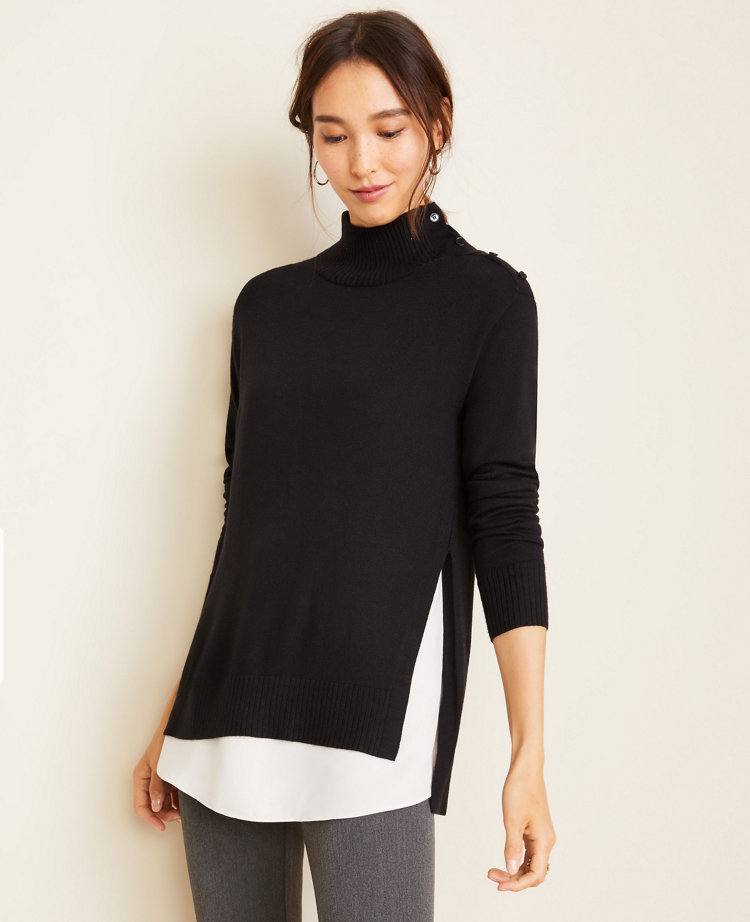 Mixed Media Mock Neck Sweater