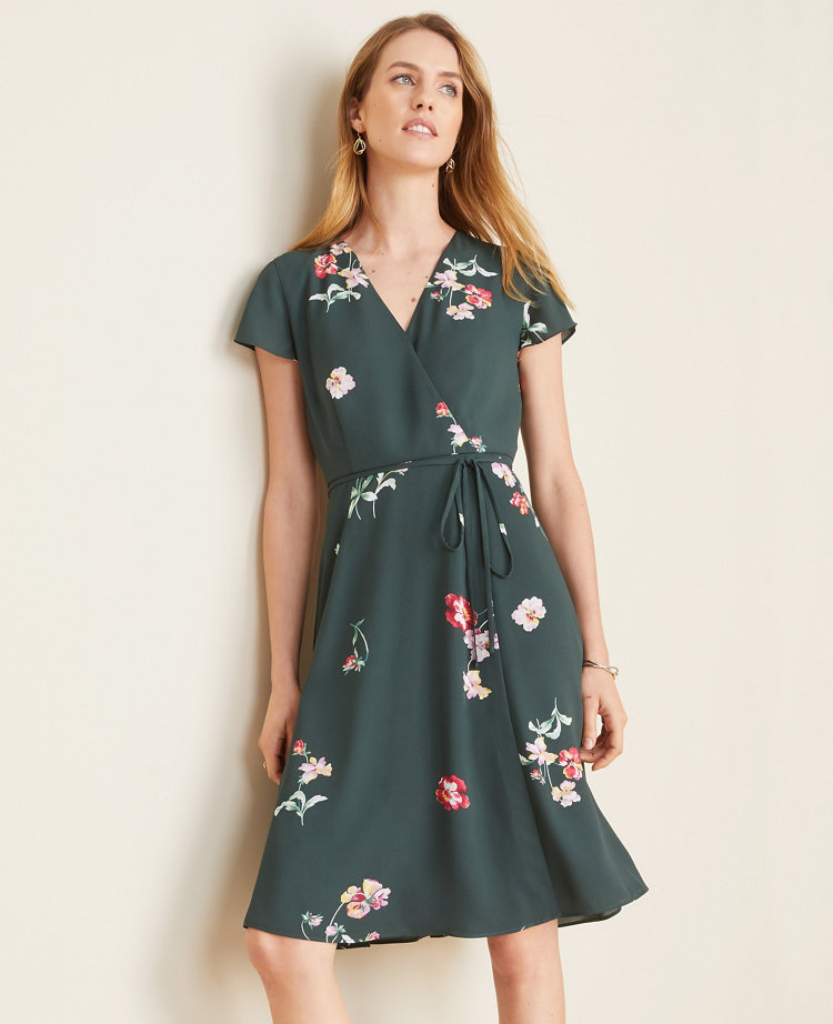 ann taylor green wrap dress