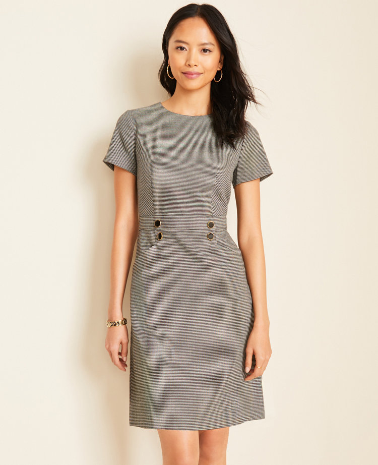 Houndstooth Button A-Line Dress
