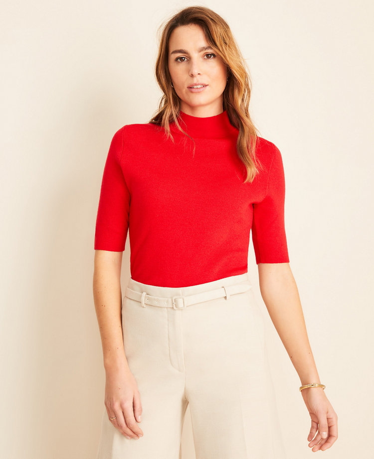 Mock Neck Elbow Sleeve Sweater