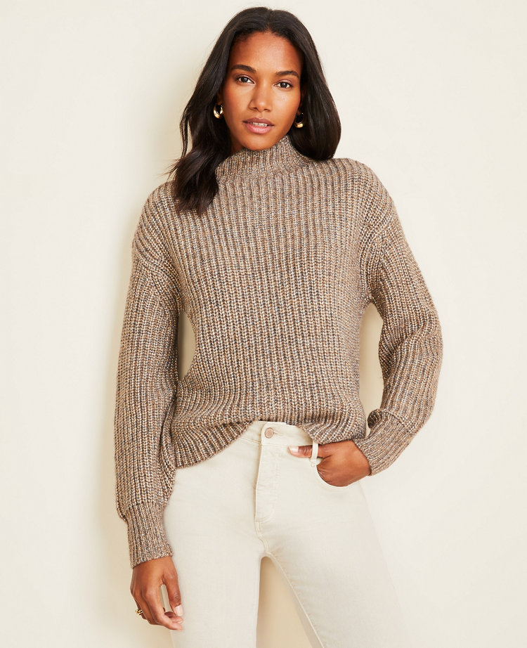 Shimmer Ribbed Mock Neck Sweater