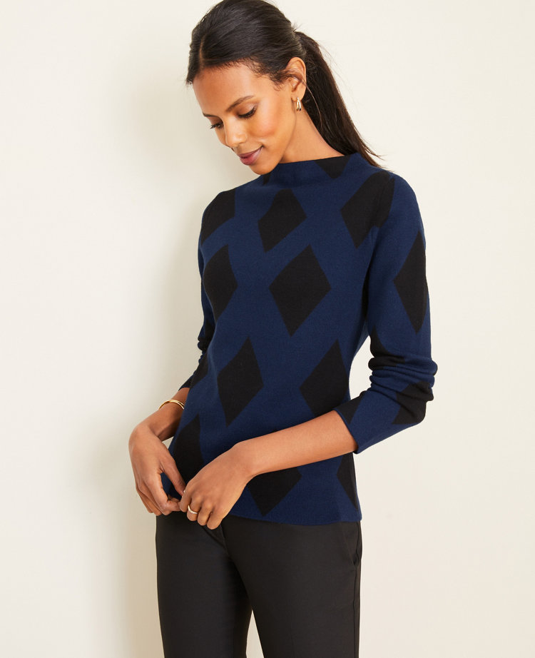 Diamond Jacquard Mock Neck Sweater