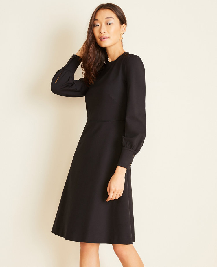 Button Trim Ponte Flare Dress