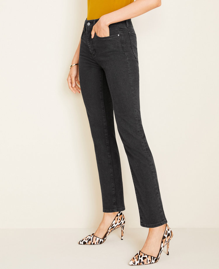 black high rise straight leg jeans