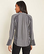 Mixed Stripe Tie Neck Flare Cuff Blouse carousel Product Image 2