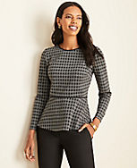 Plaid Piped Peplum Top carousel Product Image 1
