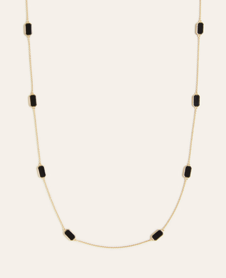 Ann Taylor Rectangle Stone Station Necklace In Black