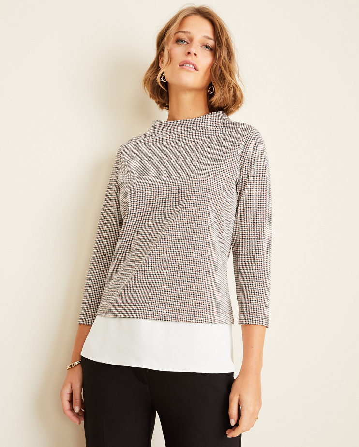 Houndstooth Mixed Media Top Ann Taylor