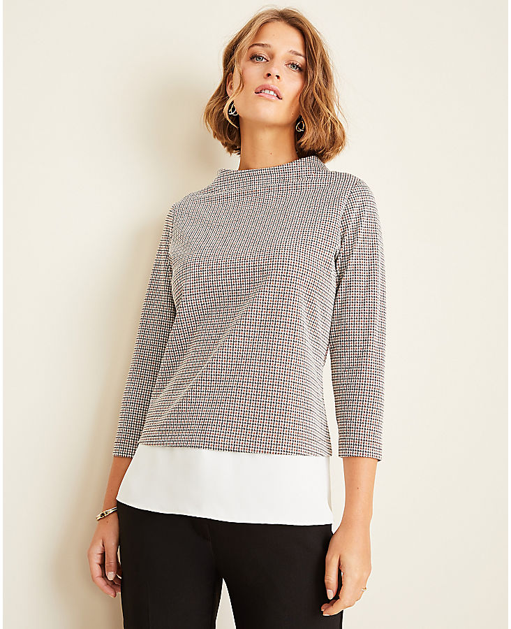 Houndstooth Mixed Media Top | Ann Taylor