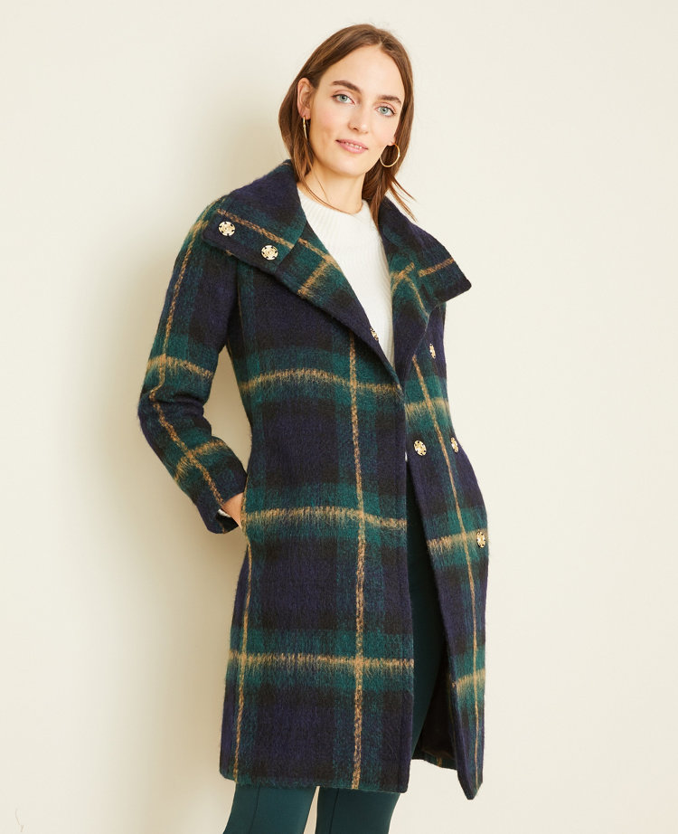 Blackwatch Plaid Funnel Neck Coat