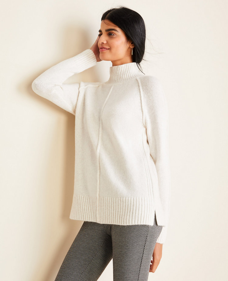 Seamed Turtleneck Tunic Sweater