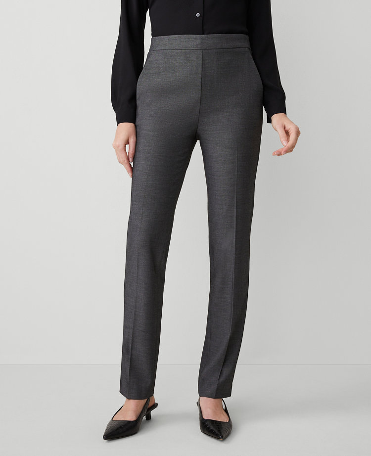 Ann Taylor The Side Zip Straight Pant Bi-Stretch Dark Grey Women's