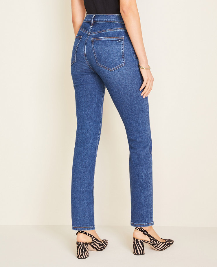 petite high rise straight leg jeans