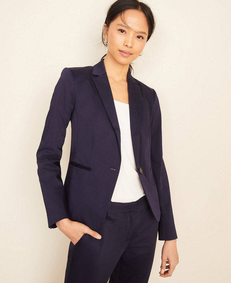 The One-Button Blazer in Cotton Sateen