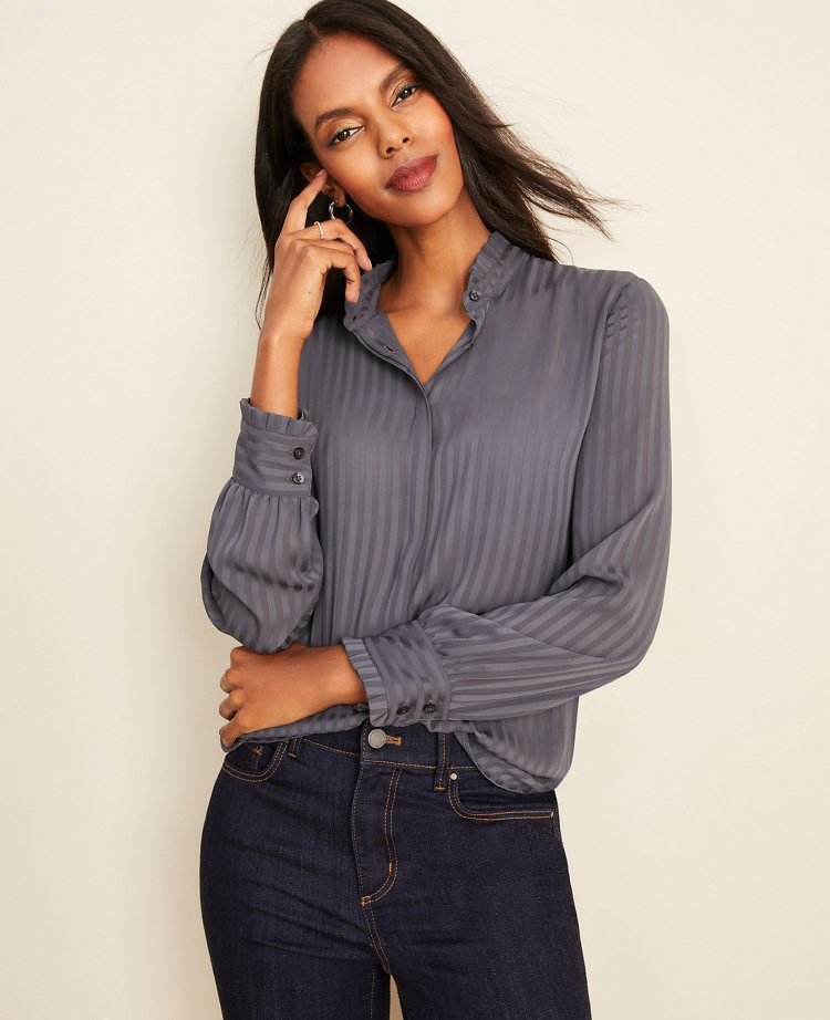 Shadow Stripe Ruffle Blouse