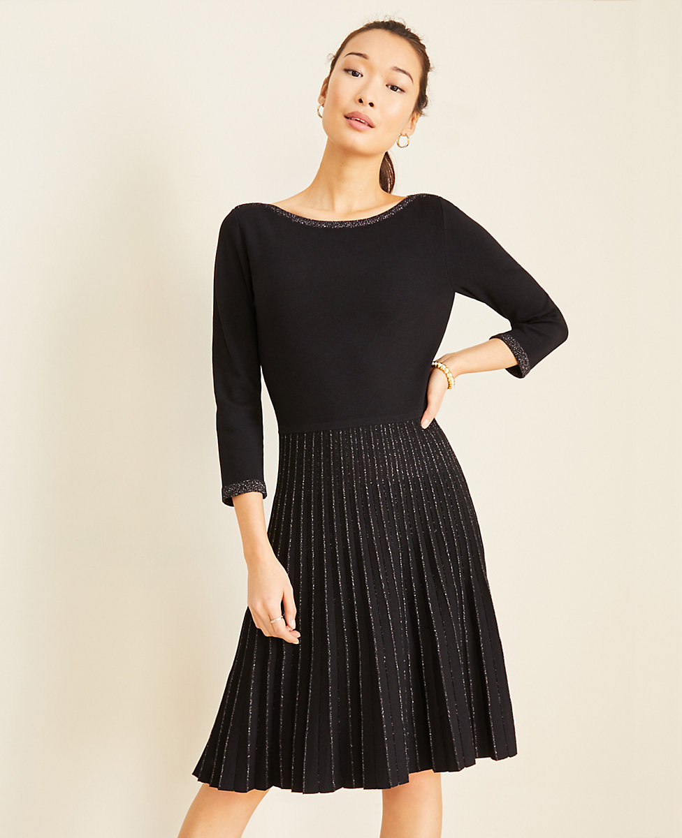 Shimmer Pleated Sweater Dress