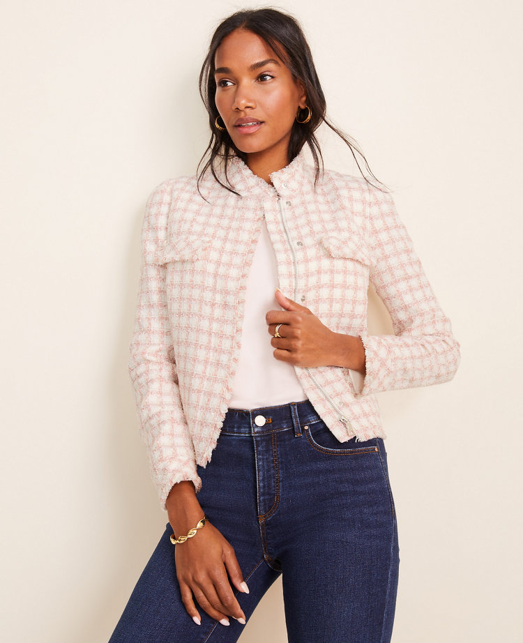 Plaid Tweed Zip Jacket