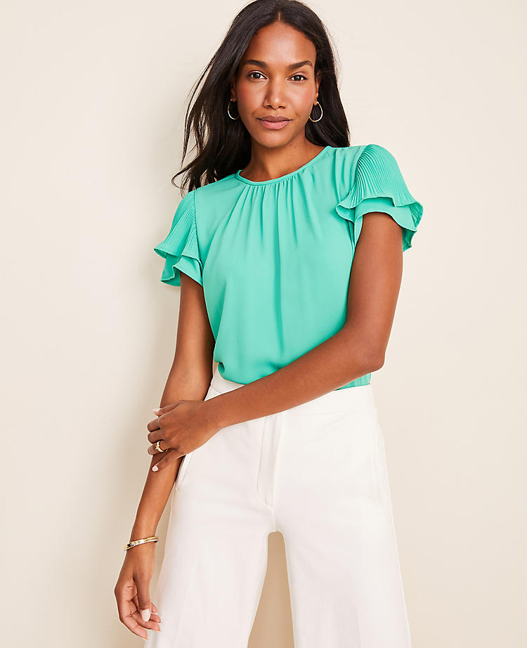 Pleated Flutter Sleeve Top 