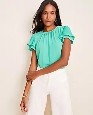 Pleated Flutter Sleeve Top  carousel Product Image 1