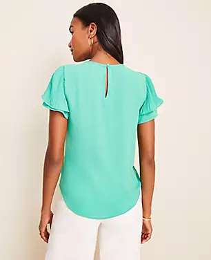 Pleated Flutter Sleeve Top  carousel Product Image 2