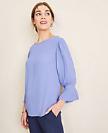 Pleated Sleeve Boatneck Top carousel Product Image 1