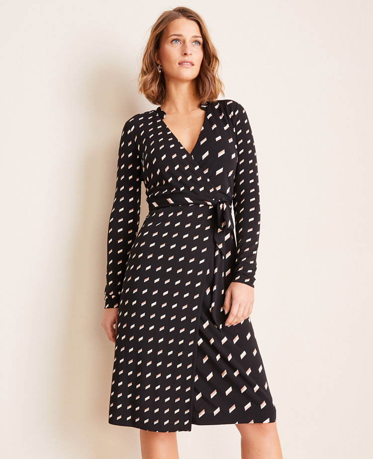 Geo Striped Matte Jersey Wrap Dress