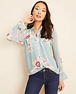 Floral Shirred Button Down Top carousel Product Image 1